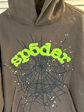 Gray Hoodie with Neon Green 'sp5der' Graphic